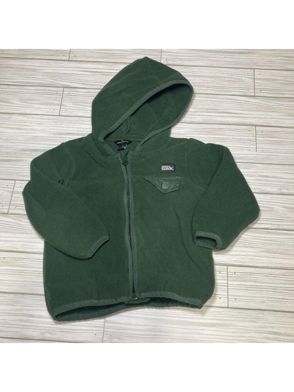 Eddie Bauer Kids Hooded Full Zip Fleece Jacket 18M Green With Pockets
